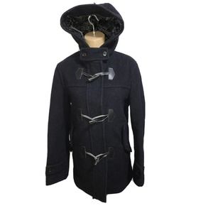 Uniqlo Womens Black Wool-Blend Duffle Coat With Hood Size S